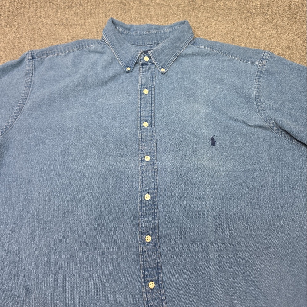 Polo Ralph Lauren Shirt 3XB Big Short Sleeve Denim Blue Button Down Pony Logo